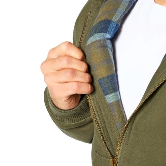 Woolrich Mens XXL Canvas Hooded Jacket Plaid Kangaroo Pocket Zipper Hoodie Green - Picture 6 of 12